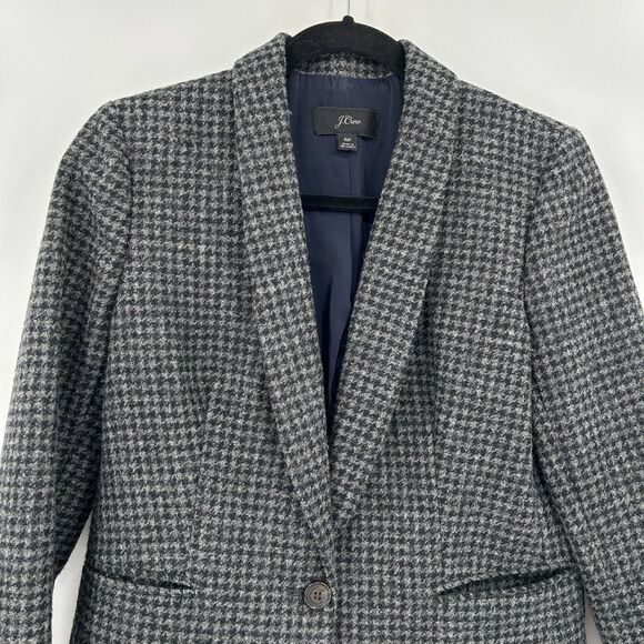 J. CREW Women's Gray Black 100% Wool Houndstooth Blazer Jacket Size 6 Petite - Picture 3 of 8